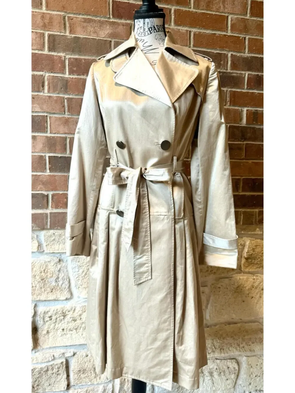 Badgley Mischka Metallic‎ Champagne Trench Coat Jacket Women’s Size 4